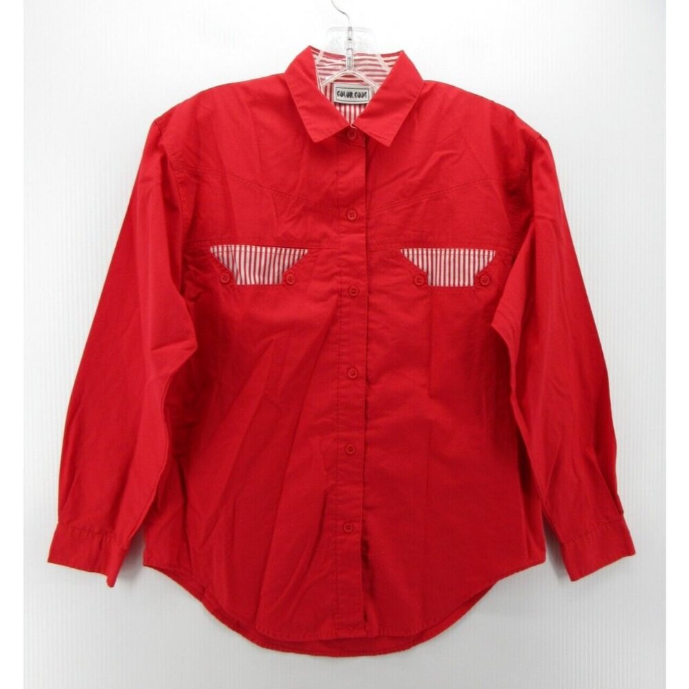 VINTAGE Top 8 Color Code Button Down Shirt Funky 90s Pockets Woven